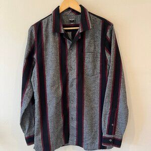 TODD SNYDER Blanket Striped Plaid Flannel Charcoal Camp Shirt Black Small
